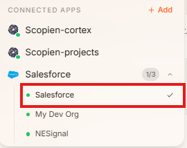 Checkmark on Connected App name